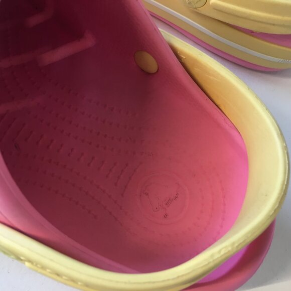 Girls Crocs Pink and Yellow Clogs Size J 1 Kids Shoes Original - Picture 13 of 14